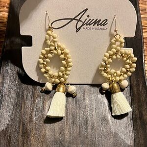Ajuna Cream Paper Bead Tassel Earrings
